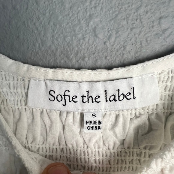 Sofie the Label Smocked Peplum Cottagecore Summer Tank Top Ruffle SL White Sz S - Picture 2 of 8